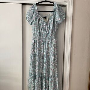 J Crew green floral print dress, size 2 Tall